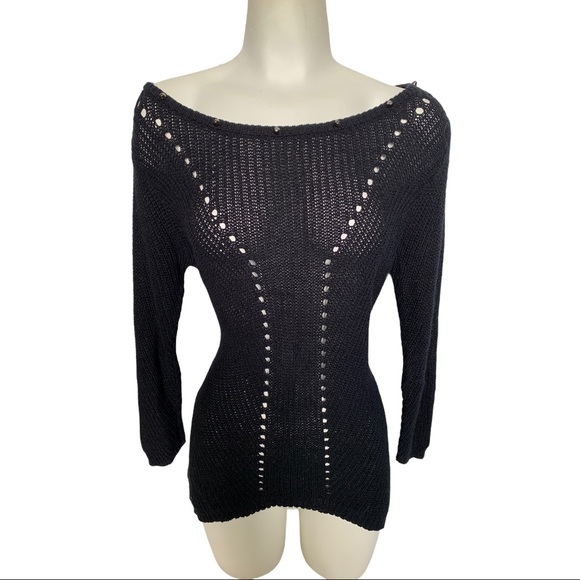 Guess Knit Sheer Black Sweater Sz Medium - Picture 4 of 9